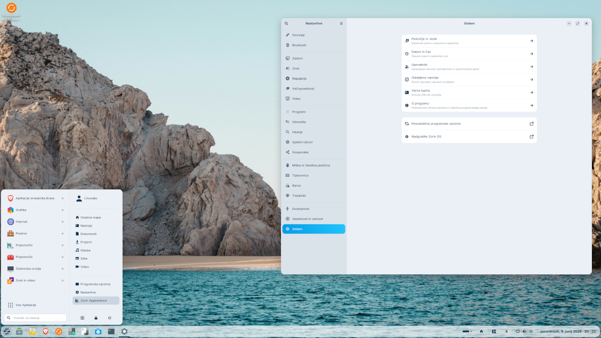 Zorin OS desktop with menu and settings