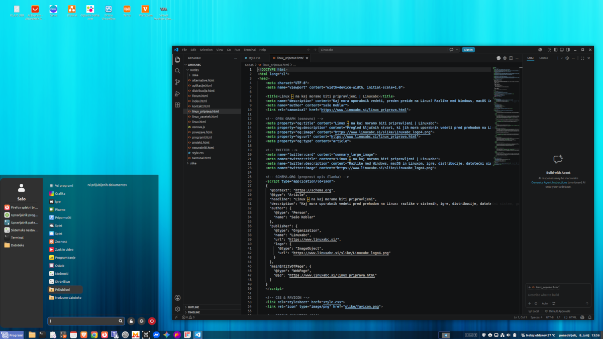 Linux Mint z odprtimi programi