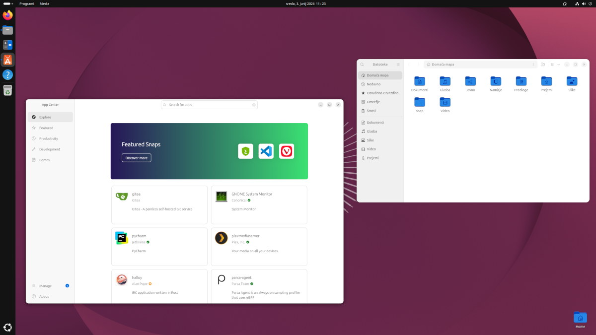Ubuntu namizje z App Center in datotekami